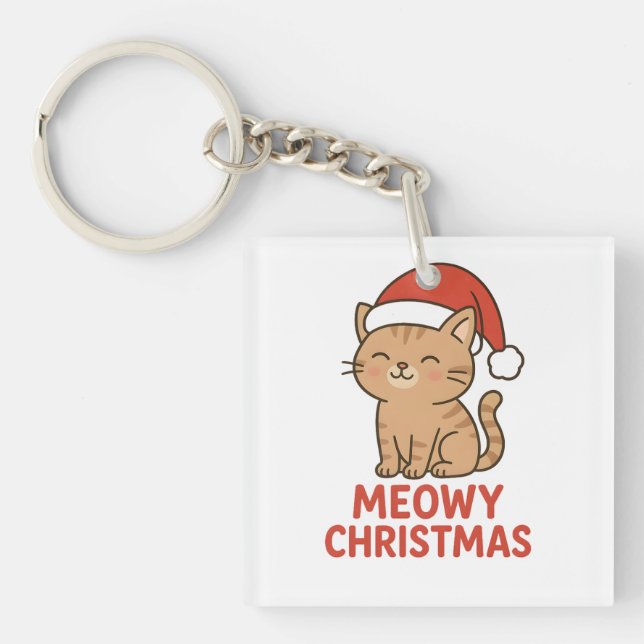 Llavero Cute Meowy Christmas Cat Santa Hat (Frente)