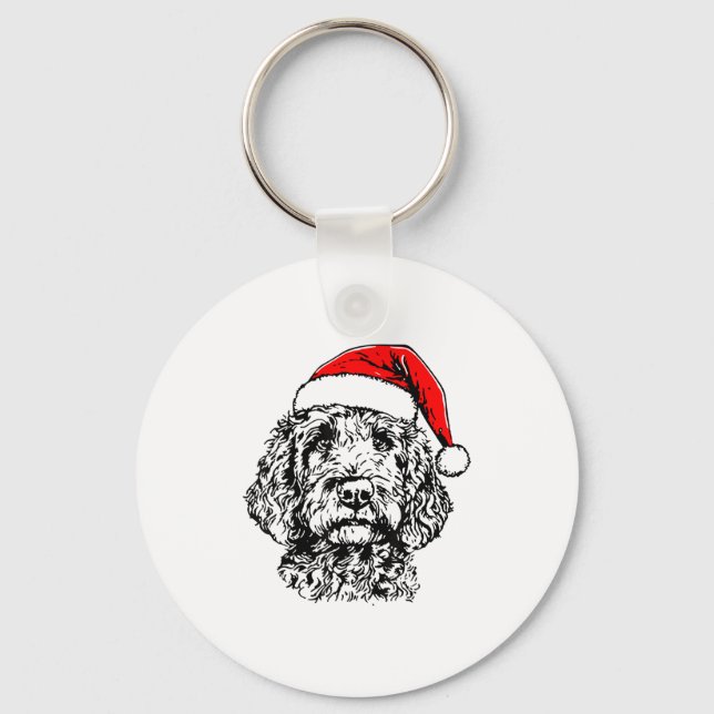 Llavero Cute Merry Christmas Goldendoodle Santa Christmas  (Anverso)