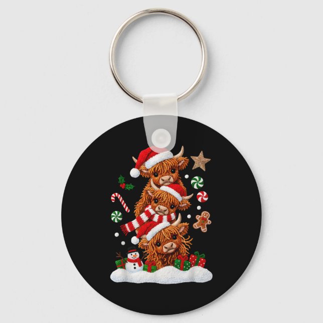 Llavero Cute Merry Christmas Highland Cow Christmas Santa  (Anverso)