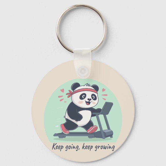 Llavero Cute Motivational Panda en Cinta de Correr (Anverso)