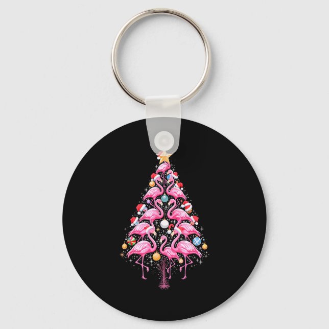 Llavero Cute Nk Flamenco Árbol de Navidad Sombrero Santa T (Anverso)