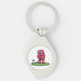 Llavero Cute One-Eyed Pink Monster Playing Golf Cartoon