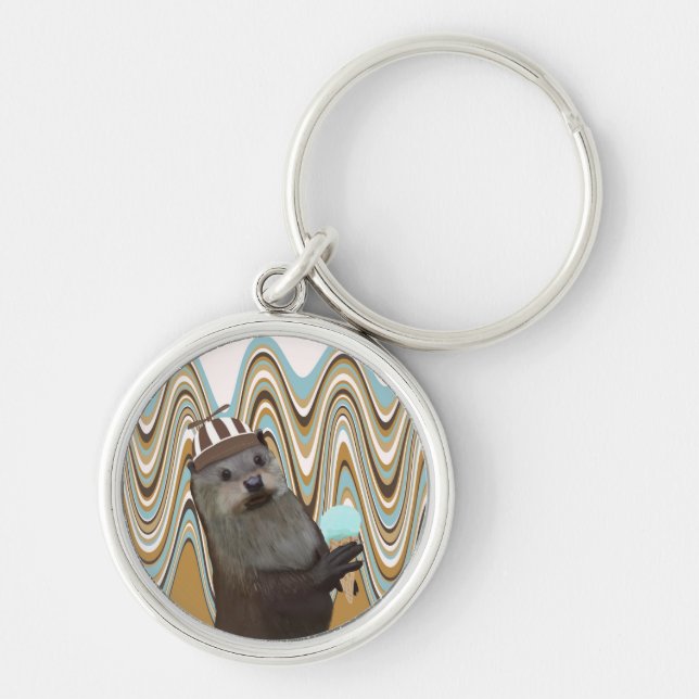 Llavero Cute Otter Holding Ice-Crema En El Fondo De Swirl (Frente)