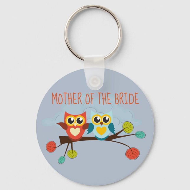 Llavero Cute OWLS Tema Boda Naranja Azul (Anverso)