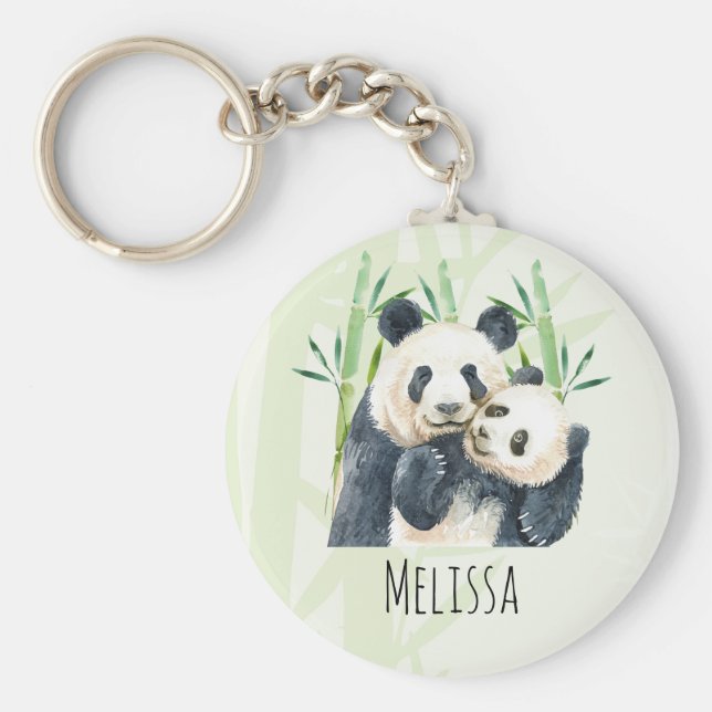 Llavero Cute Panda Bears Cudddddling Watercolor (Frente)