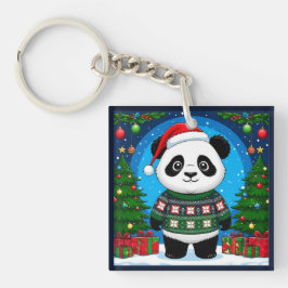 Llavero Cute Panda con Jersey de Navidad Lleva Sombrero de
