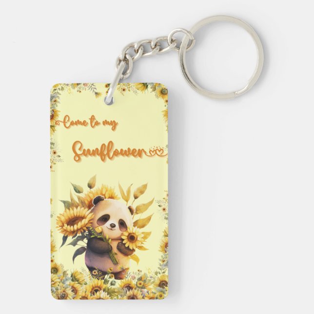 Llavero Cute Panda Holding Sunflowers | Keychain acrílico (Atrás)