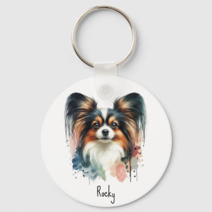 Llavero Cute Papillon Dog Watercolor Art