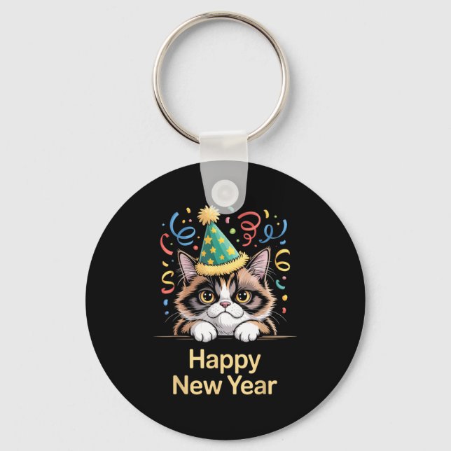 Llavero Cute Party Cat Happy New Year Funny New Year’s Eve (Anverso)