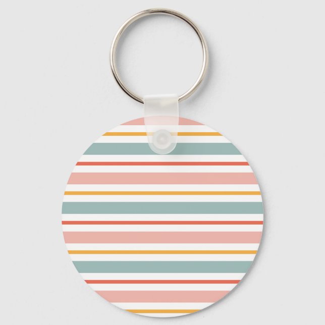 Llavero Cute Pastel Horizontal Stripes Boho Pink Teal Yell (Anverso)