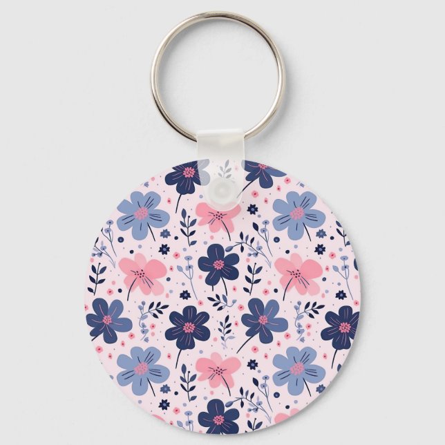 Llavero Cute Pastel Pink And Blue Floral Spring Garden (Anverso)