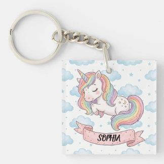 Llavero Cute Pastel Rainbow Unicorn Clouds Personalized