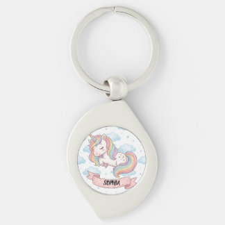 Llavero Cute Pastel Rainbow Unicorn Clouds Personalized