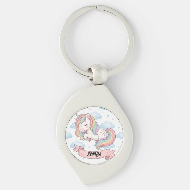 Llavero Cute Pastel Rainbow Unicorn Clouds Personalized (Anverso)