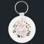Llavero Cute Pastel Spring Bunny Floral Wreath Nursery Art<br><div class="desc">Bring a touch of sweet, whimsical nature to your space with this adorable spring bunny design. The artwork features a soft, pastel pink sleeping rabbit surrounded by a beautiful botanical wreath of blooming spring flowers and leaves. This charming watercolor-style illustration is perfect for customizing Easter gifts, baby shower invitations, nursery...</div>