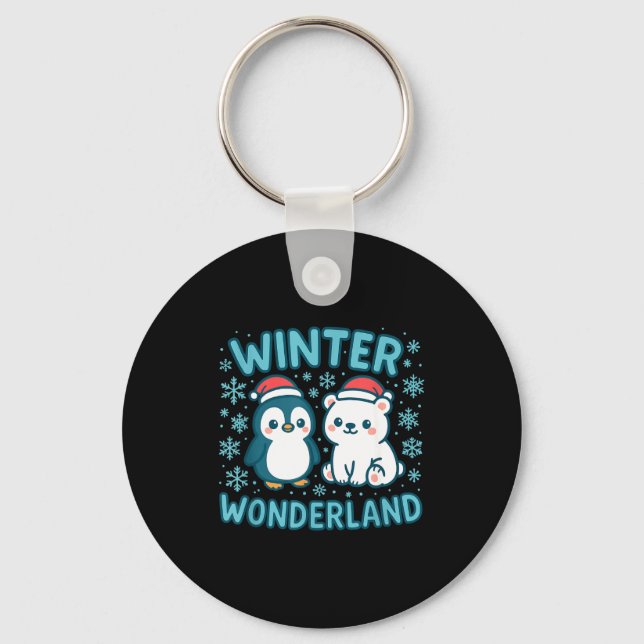 Llavero Cute Penguin And Lar Bear Winter Wonderland Christ (Anverso)