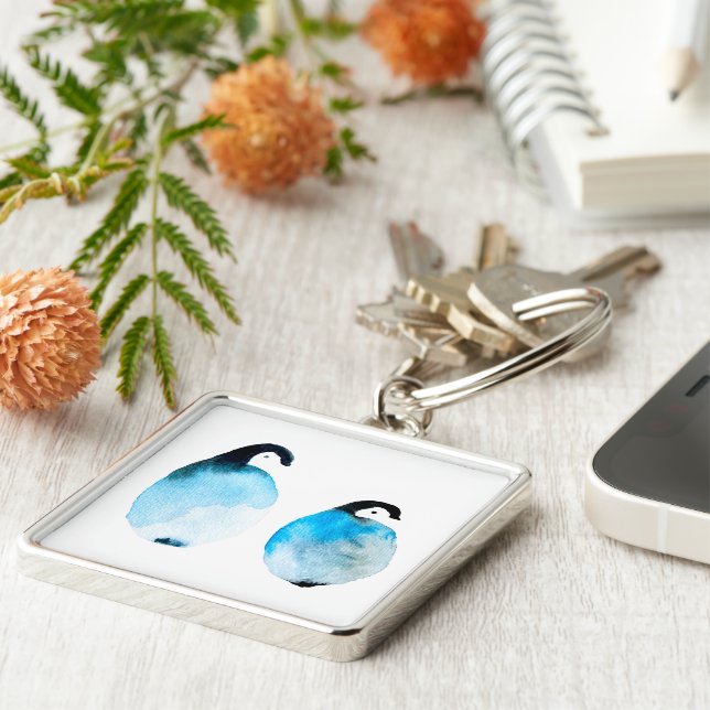 Llavero Cute penguin watercolor art (Lado)