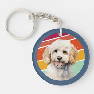 Llavero Cute Perro Caniche Blanco Fondo Retro
