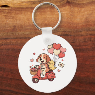 Llavero Cute Perro Scooter San Valentín Corazones Globos P