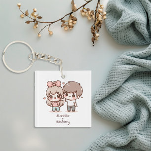 Llavero Cute Personalizado Chibi Estilo Pareja De Flirting