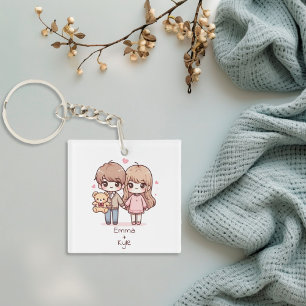 Llavero Cute Personalizado Chibi Estilo Teddy Bear Pareja