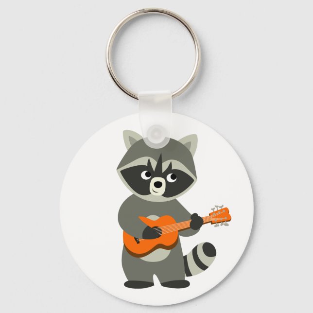 Llavero Cute Personalizado Raccoon Toca Guitarra (Anverso)