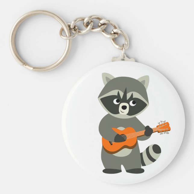 Llavero Cute Personalizado Raccoon Toca Guitarra (Frente)