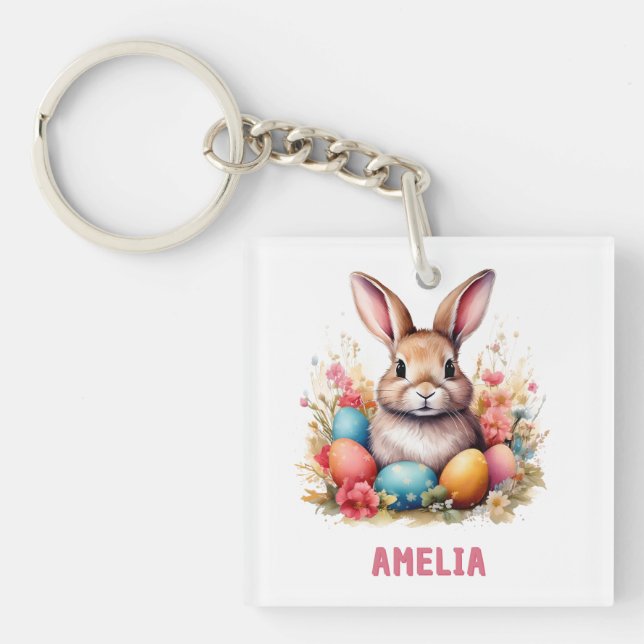 Llavero Cute Personalized Easter Bunny Eggs  (Frente)