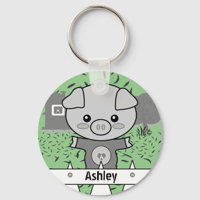 Llavero Cute Pig Custom Name & Initial (Anverso)