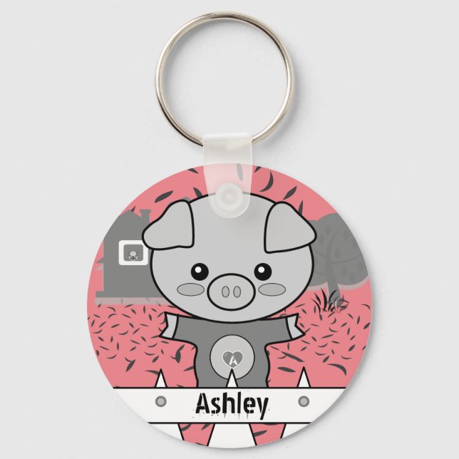 Llavero Cute Pig Custom Name & Initial (Anverso)
