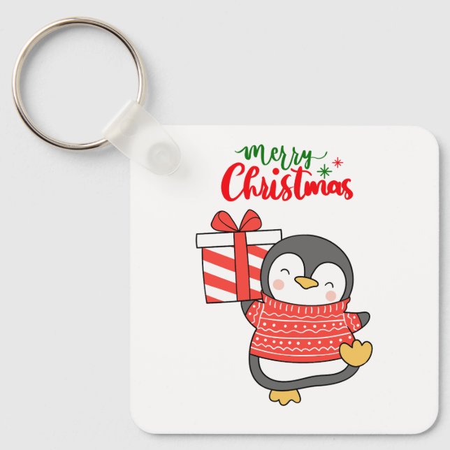 Llavero Cute pingüino Feliz Navidad (Anverso)