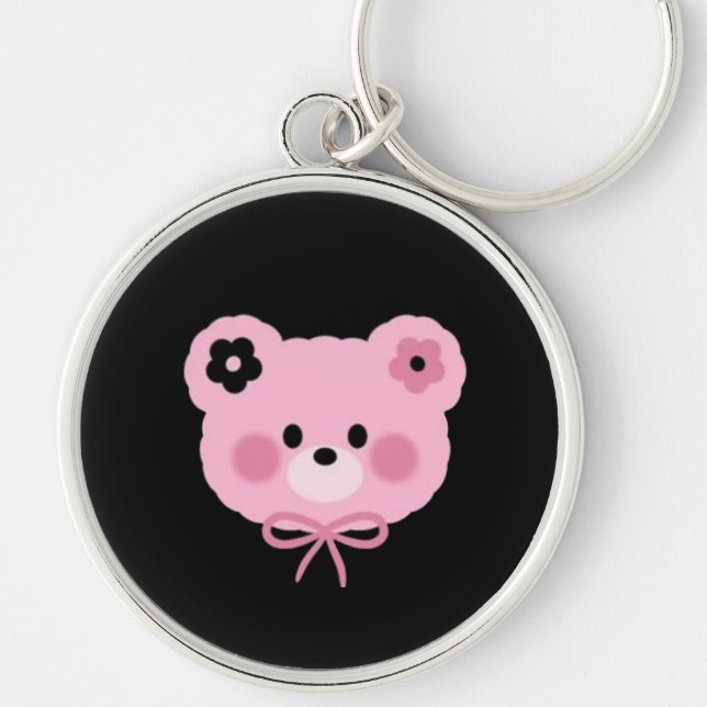 Llavero Cute Pink & Black Teddy Bear Keychain (Frente)