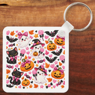 Llavero Cute Pink Bow Halloween Ghost Sticker Kawaii Wit