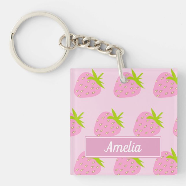Llavero Cute Pink Strawberry Pattern Personalised (Frente)
