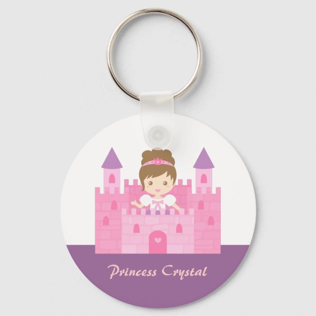 Llavero Cute Princesa Niña en Castillo Rosa Cuento de Hada (Anverso)