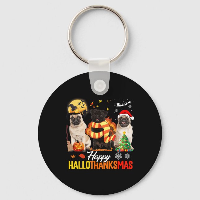 Llavero Cute Pug Happy Hallothanksmas Halloween Thanksgivi (Anverso)