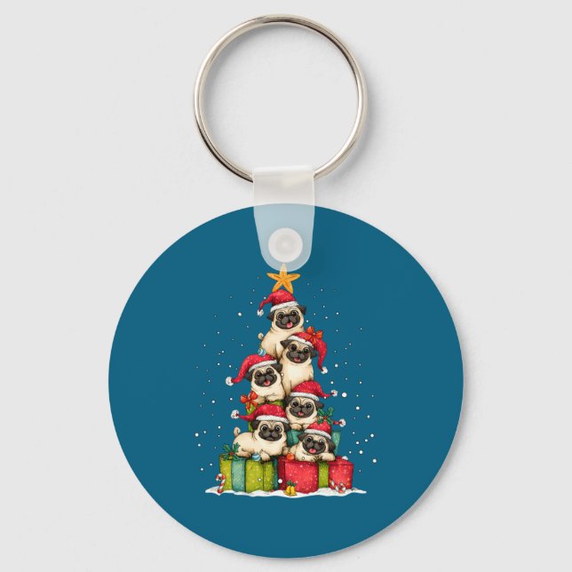 Llavero Cute Pug Le Dog Christmas Tree Xmas Hat Long Sleev (Anverso)