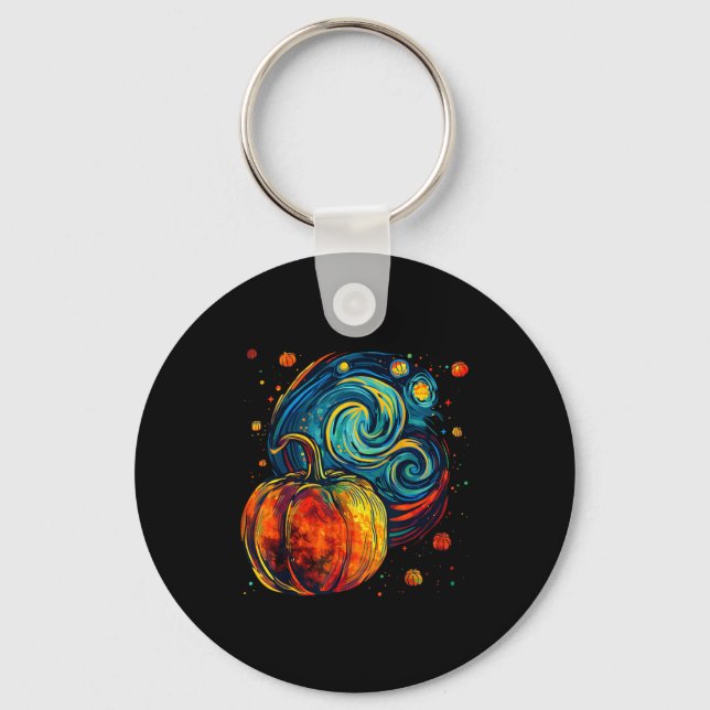 Llavero Cute Pumpkin Halloween Thanksgiving Starry Night V (Anverso)