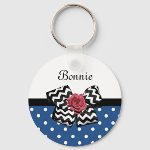 Llavero Cute puntos de Polka Azul Rojo Rojo Rosa Chevron B