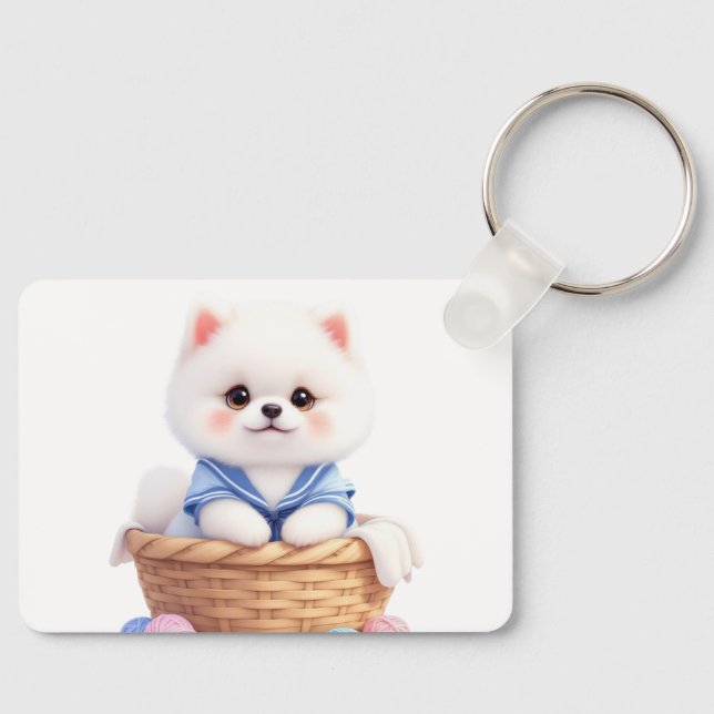 Llavero Cute Puppy in Basket Keychain (Anverso)