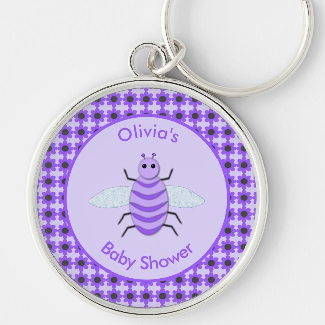 Llavero Cute Purple Baby Bee Sexo Neutral Baby Shower (Frente)