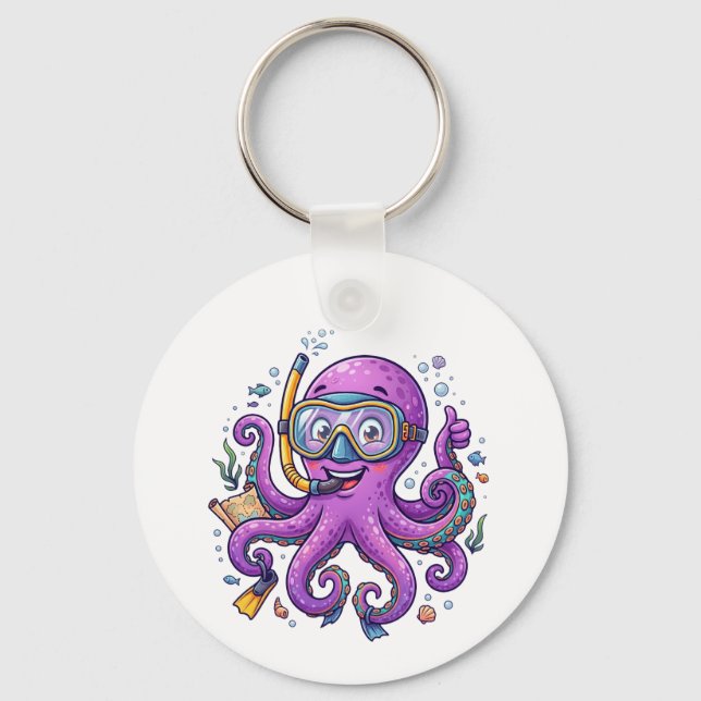 Llavero Cute Purple Octopus Treasure Hunter (Anverso)