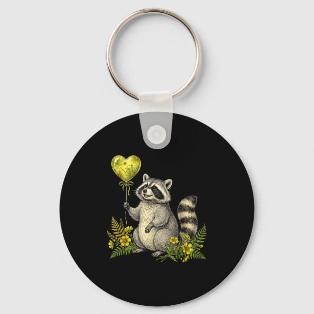 Llavero Cute Raccoon Balloon Heart Flowers Sweet Raccoon L (Anverso)