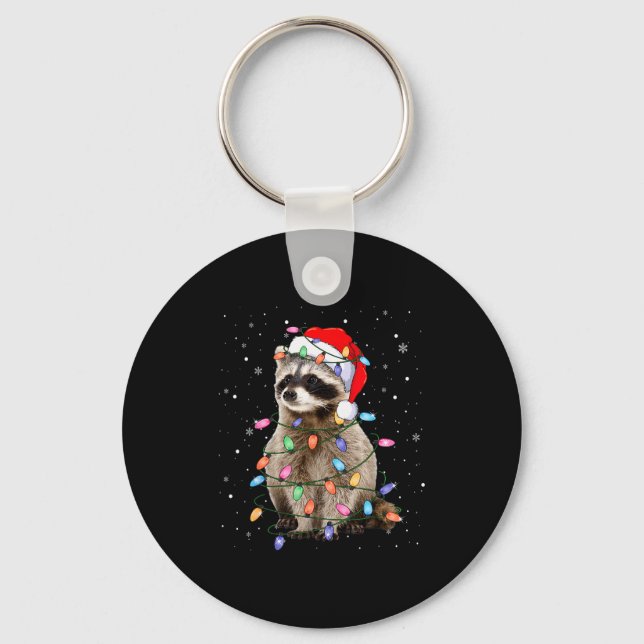 Llavero Cute Raccoon Christmas Tree Lights Pajama Raccoon  (Anverso)