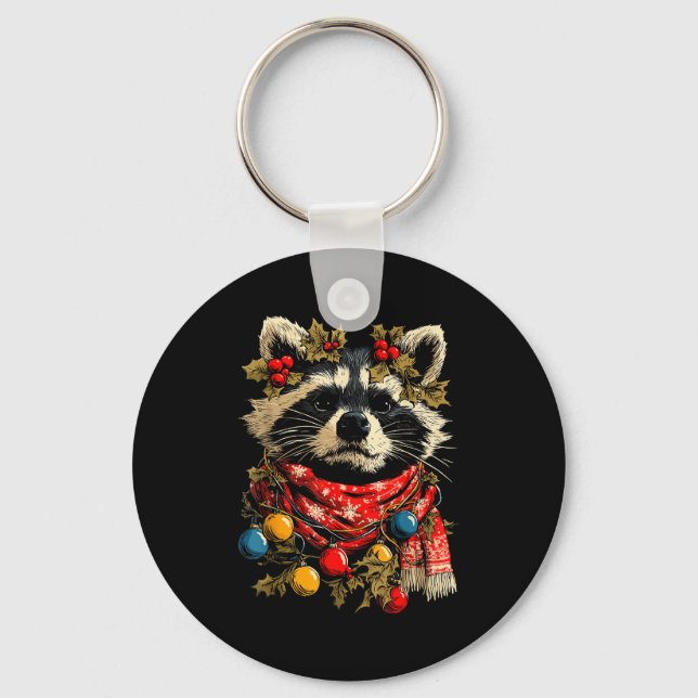 Llavero Cute Raccoon F Christmas Lights Festive Forest Ani (Anverso)