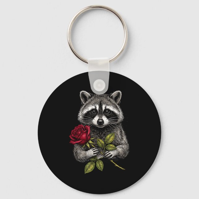 Llavero Cute Raccoon Holding A Red Rose Sweet Raccoon Love (Anverso)