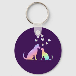 Llavero Cute Rainbow Cat and Dog Silhouette Love Purple To