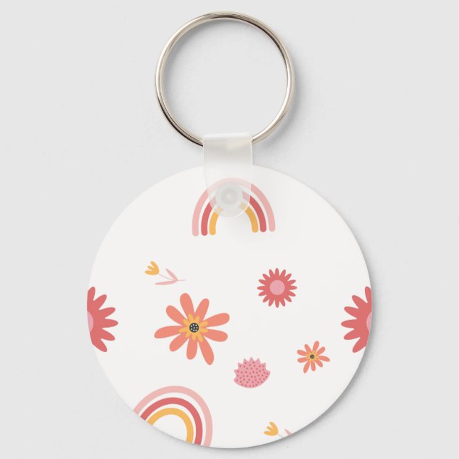 Llavero Cute Rainbow & Floral Pastel Pattern (Anverso)