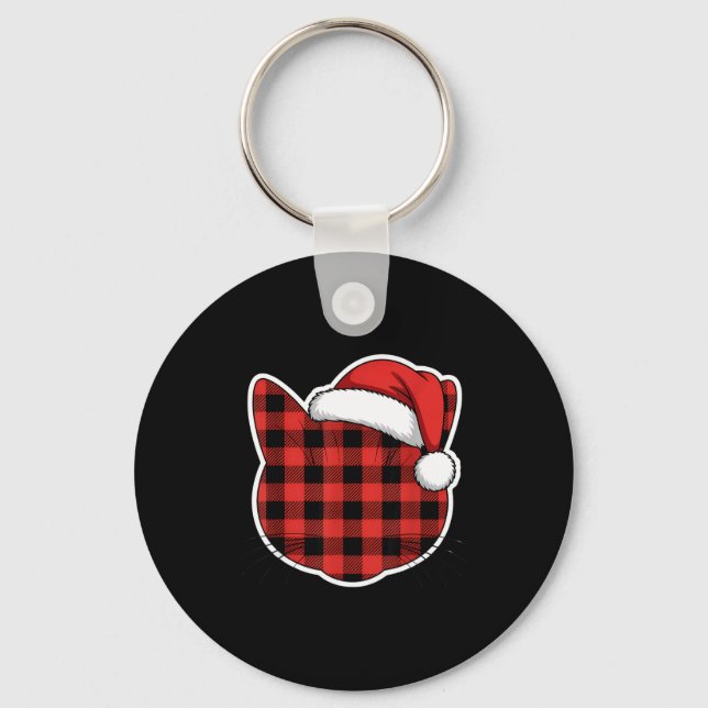 Llavero Cute Red And Black Buffalo Plaid Cat Christmas San (Anverso)