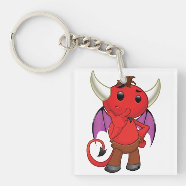 Llavero Cute Red Devil Character Thinking Mischievous (Frente)